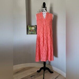 Sunny Studio Paris Cotton  Lace Coral Summer Dress  Sz L